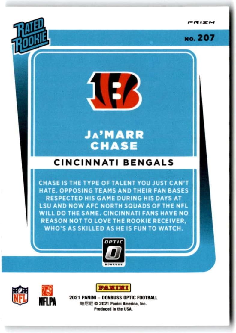 Football Trading Card NFL 2021 Donruss Optic Holo Variation #207 Ja'Marr Chase Rated Rookies NM Near Mint RC Rookie Bengals