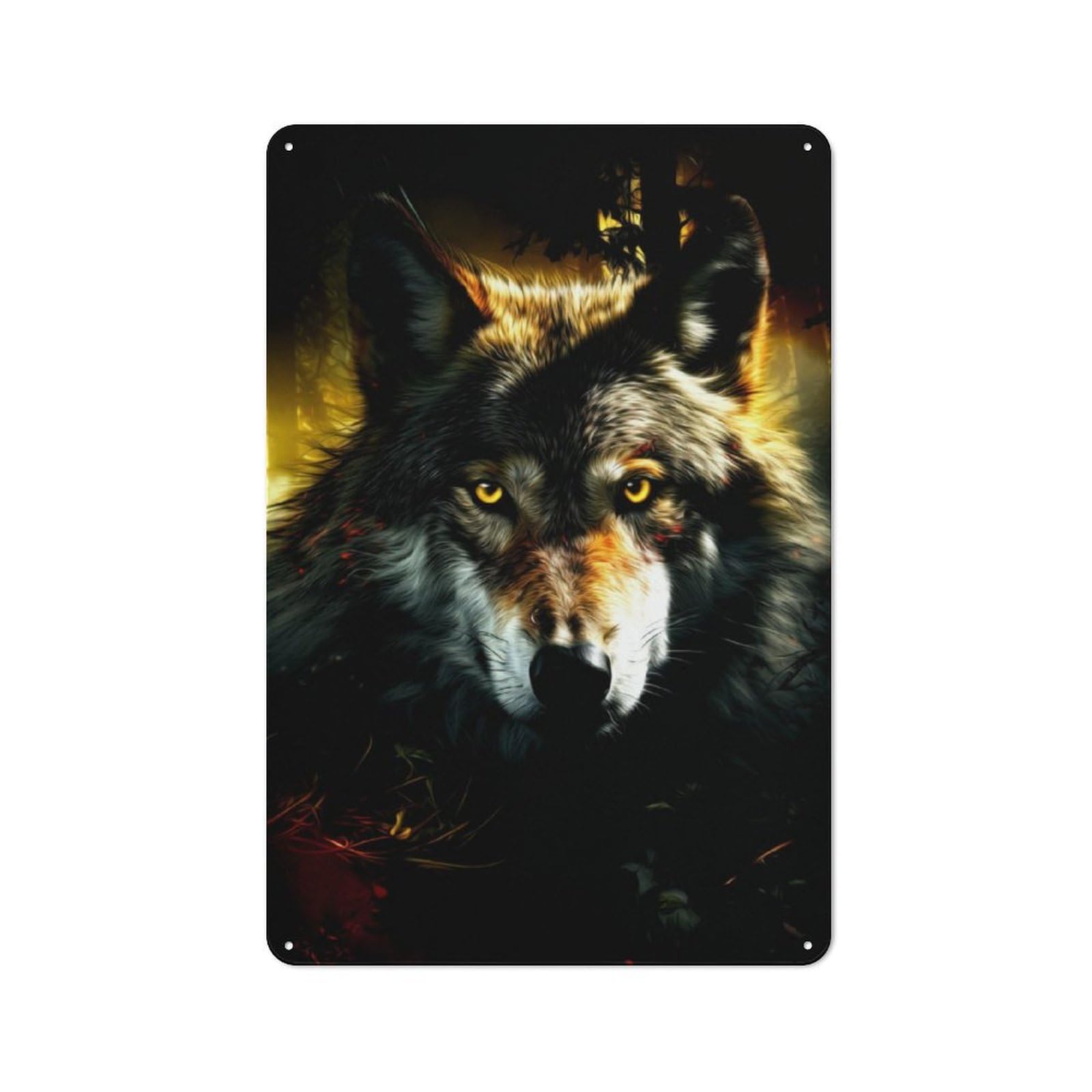 Junmoney Wolf Retro-Style Tin Sign 30X20cm For Living Room Or Hallway, For Home Wall Decor Collectors Refreshing A Room In Autumn