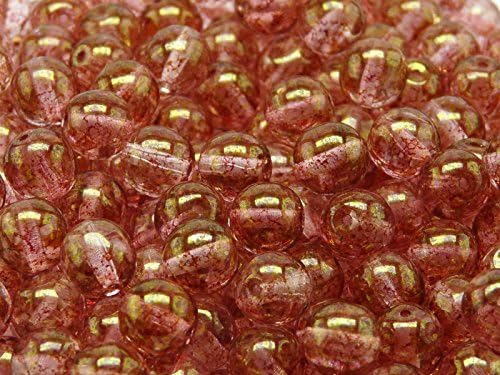 25 Pieces 8mm Czech Pressed Glass Beads Druck Round Crystal Red Terracotta-Crystal Red Speckled Luster