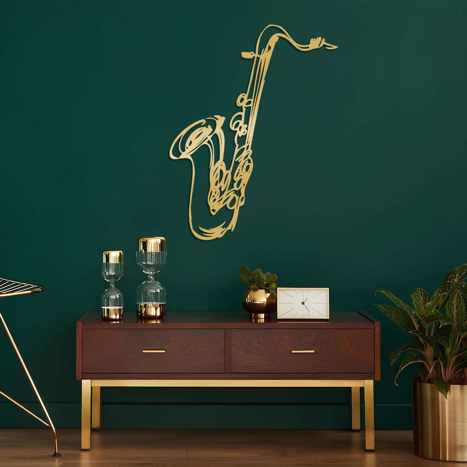 Decorazione da Parete Sassofono in Metallo Bianco 90 X 70 Cm Arte Murale Jazz Musica Strumento Astratto Decorazione Studio Bar Soggiorno Regalo Musicista White 19L x 14W