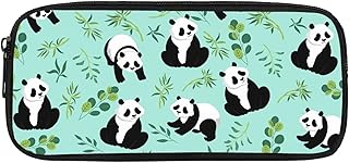 One Pocket Panda Leaves Pencil Organizer Case with Zipper for Boys Aesthetic Large Large Pencil Case Big Capacity Pencil Bag College Art Pencil Bag for Teen Girls Travel Pencil Pouch Purse Small Slim