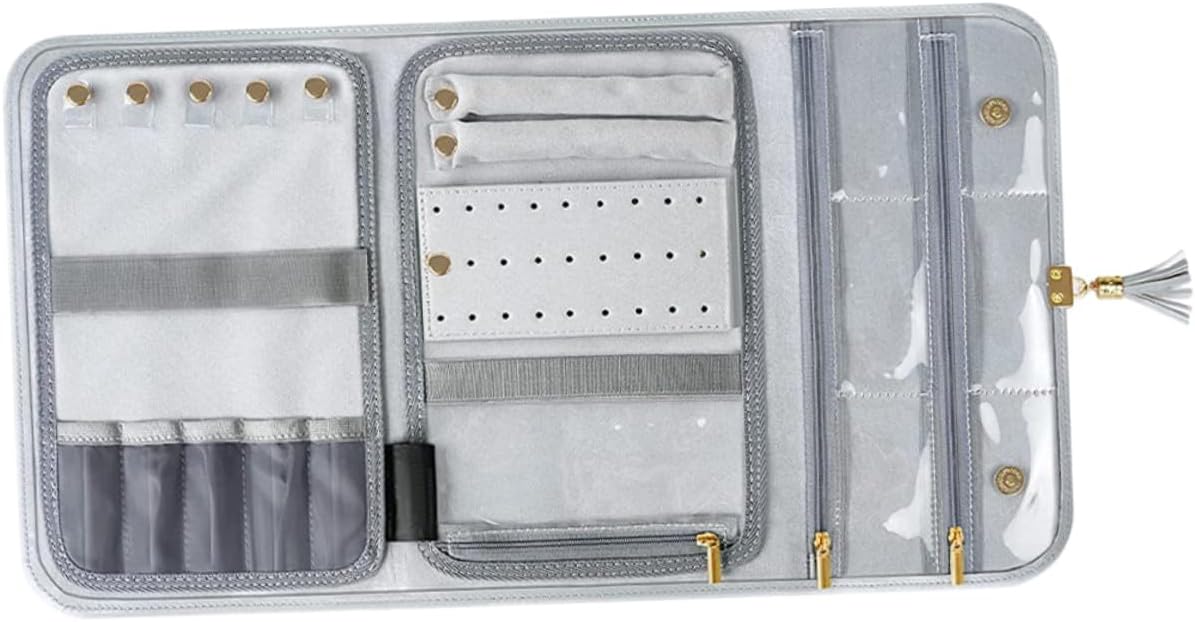 Portable Jewelry Organizer Roll Bag PU Leather Travel Jewelry Pouch with Tassel Large Capacity Zippered Case for Necklaces Earrings Rings Wear-resistant Storage for Business Trips