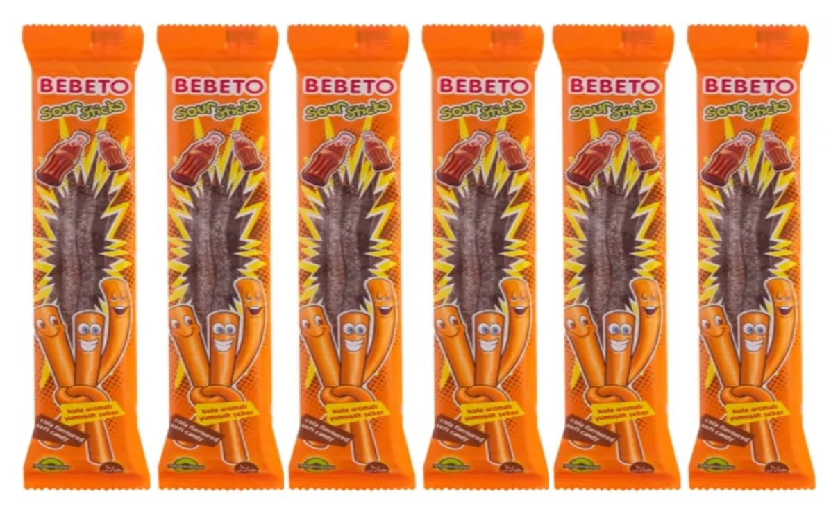 Bebeto Sour Sticks Cola Flavour Sweet Delicious Soft Candy Each 30gm (Pack Of 6)