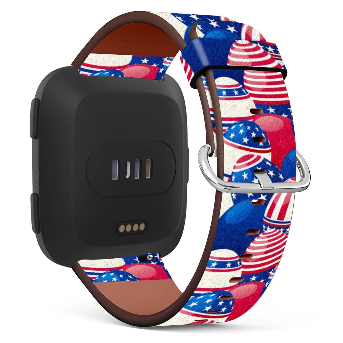 Mingdao Compatible with Fitbit Versa 2 / Versa / Versa Lite / Versa SE Patterned Leather Replacement Band (Easter Eggs Textured With Stars And Stripes Usa Flag)