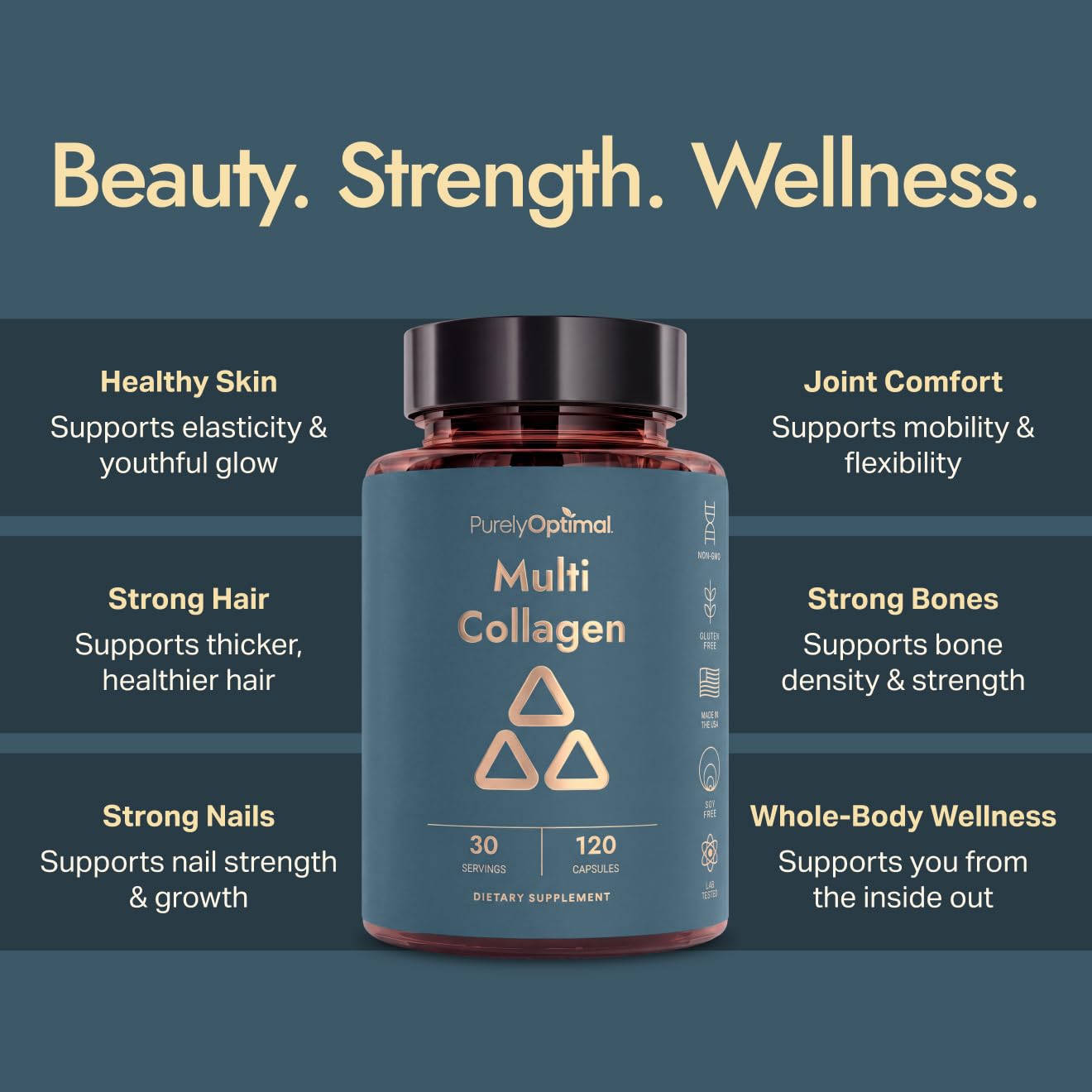 Premium Multi Collagen Peptides (Types I, II, II, V, X) - Collagen Pills for Skin Care, Hair Growth, Nails & Joints - Vitamin C, Hyaluronic Acid, Biotin, Gluten Free - 120 Collagen Capsules — Amazon image 5