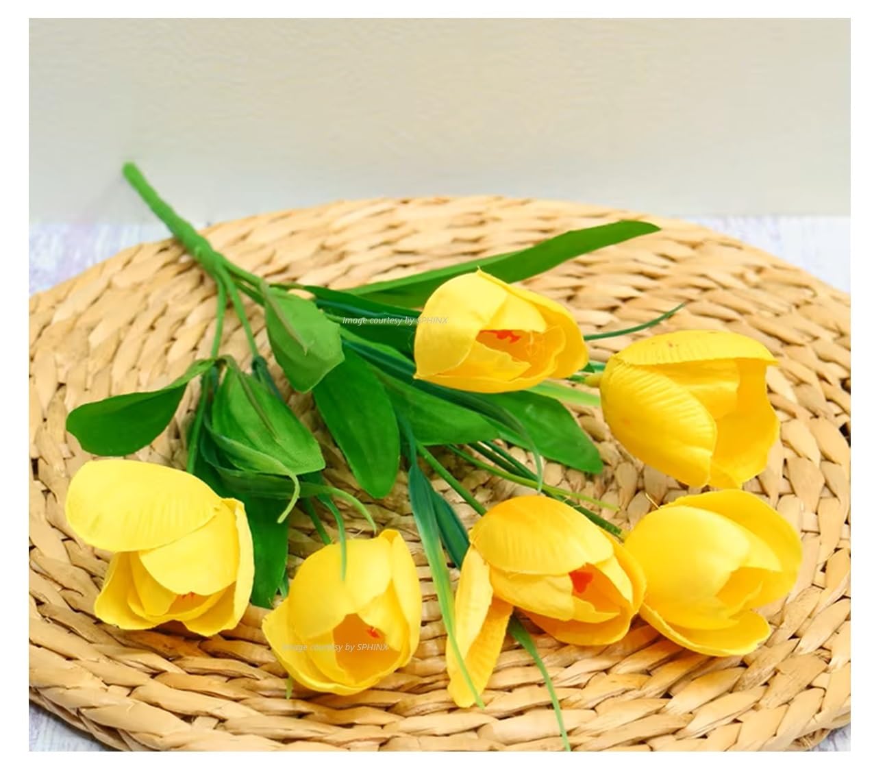 SPHINX Artificial Tulip Flowers Bunches (Approx 33 cms height)-Ideal for Home Decoration, Living Room, Bedroom, Wedding, Party, Table Top, Aesthetic Arrangement - (2 Pieces , Yellow)