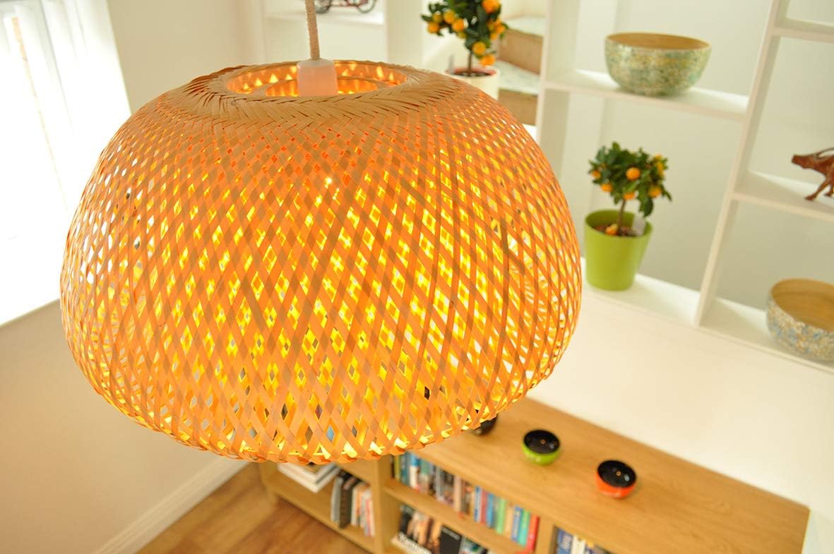 Handmade Rattan Lampshade, Pendant Or Table Shade, Dome Shape, Natural Wood Brown Colour, Large Size, L001L