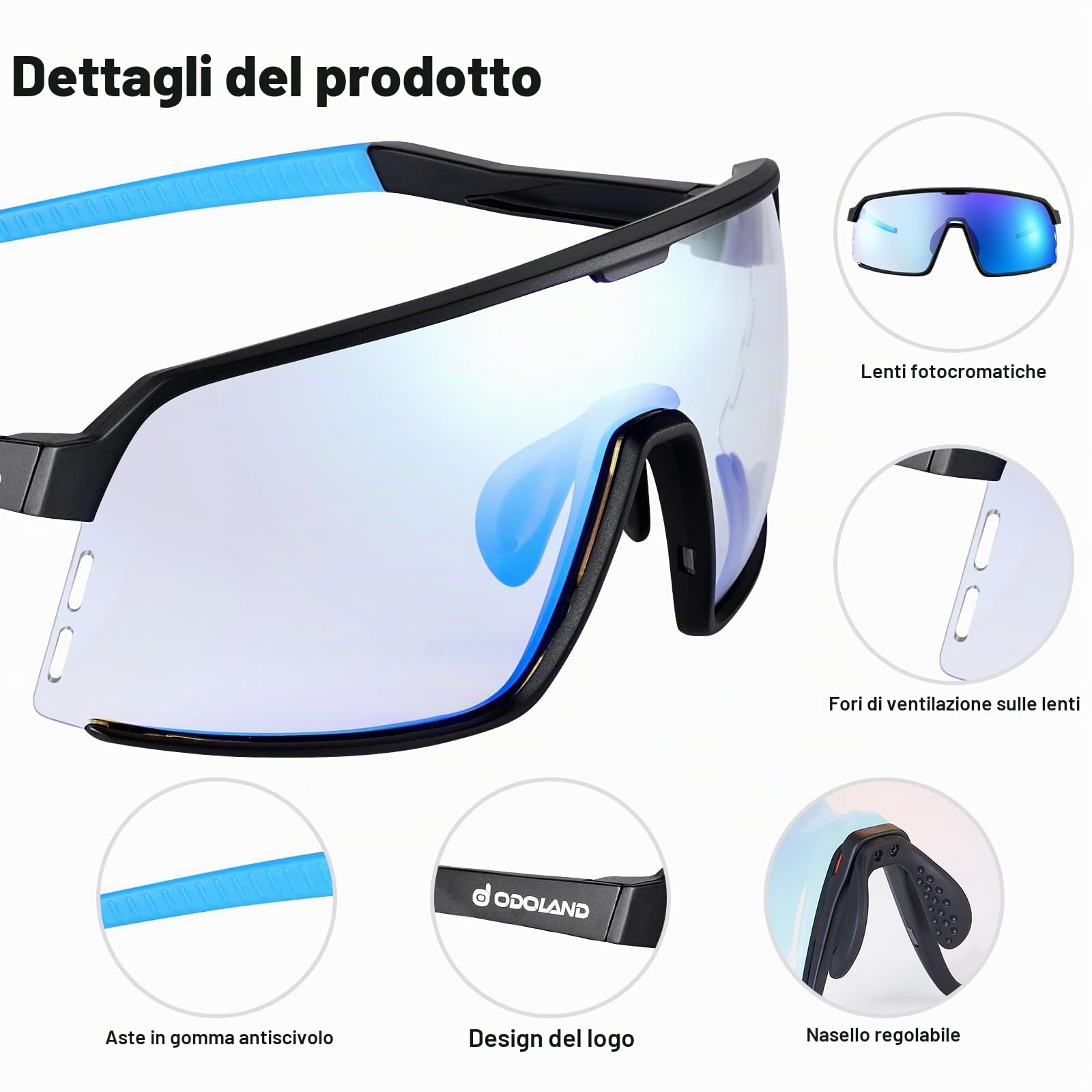 Odoland occhiali veloci sportivi uomo, occhiali da ciclismo con lenti fotocromatici UV400 occhiali running occhiali bici da corsa occhiali mtb accessori ciclismo occhiali per donna adulti