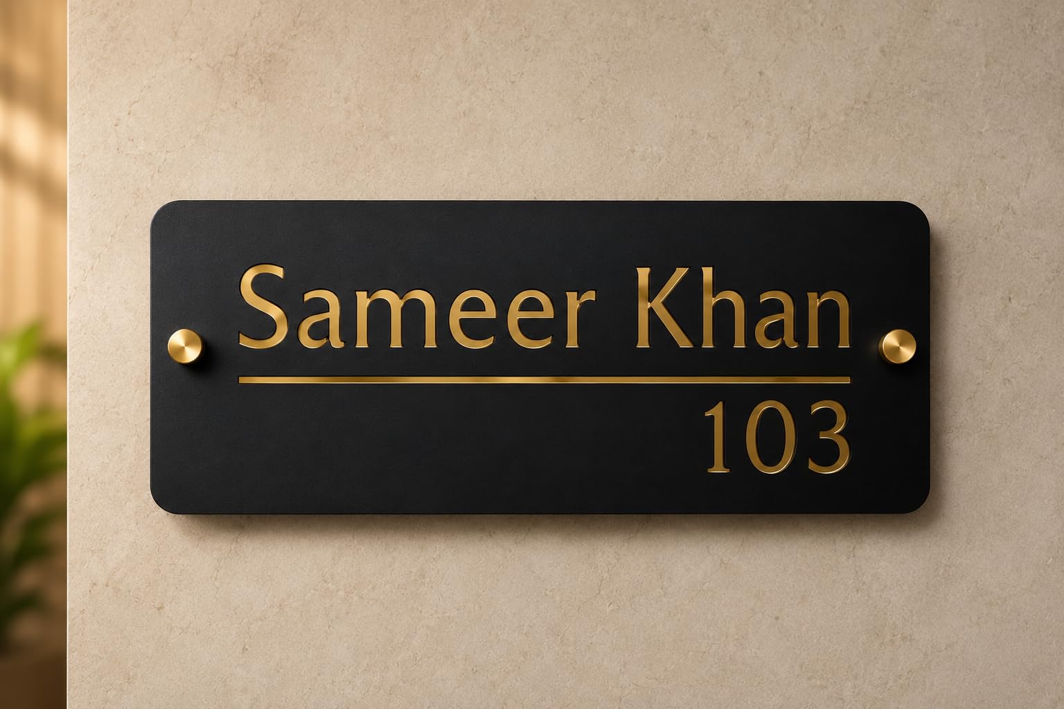 ARTIQUE SIGN ERA 6x12 Inch Premium Matte Black & Gold Mirror Acrylic Name Plate | Personalized House Name Plate with Studs | Custom Door Sign With 2 Studs-image-13