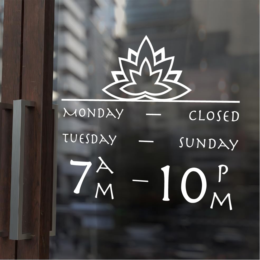 Miniatura 1 de Calcomanía personalizada para ventana con horario comercial y loto, calcomanía de horas de trabajo con loto, letrero de negocios personalizado para