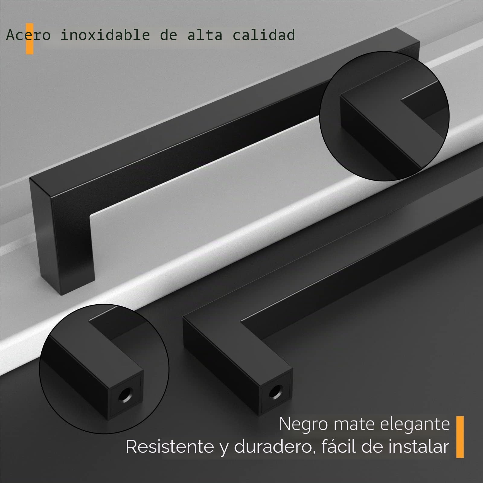 Amerdeco 20 Piezas Tiradores de Cocina 96mm Negro Para Armarios y Cajones - Manillas de Acero Inoxidable Para Muebles - Tirador 6003
