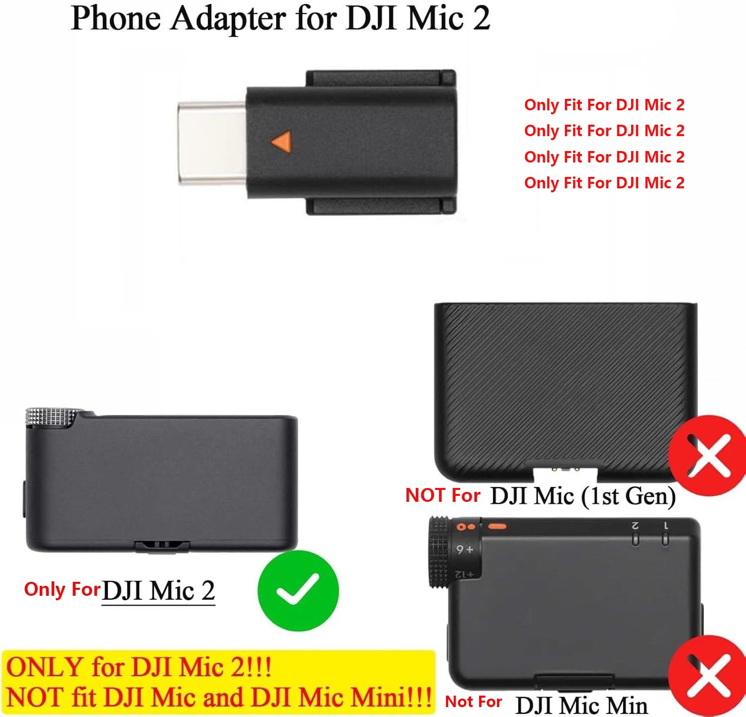 Tipo C para DJI Mic 2 adaptador de telemóvel, USB-C Smartphone/PC