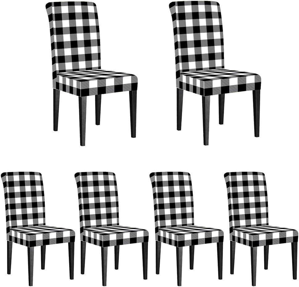 XMNTG Set of 4 Buffalo Check Chair Covers Black White Plaid Stretch Newest Chair Covers Universal Dining Room Chair Covers Removable Washable Furniture Protector for Kitchen Hotel Banquet (4, Black)