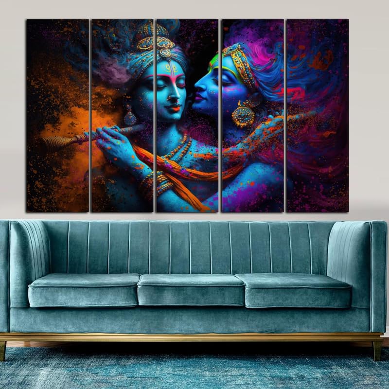 Image of Kyara Arts Radha Krishna Wall Painting for Living Room Big Size with Wooden Frame | Premium Vinyl Print with Textured Finish | Radha Krishna Photo Frame for Home Decoration | Ideal Gift Option (36 x 60 In)