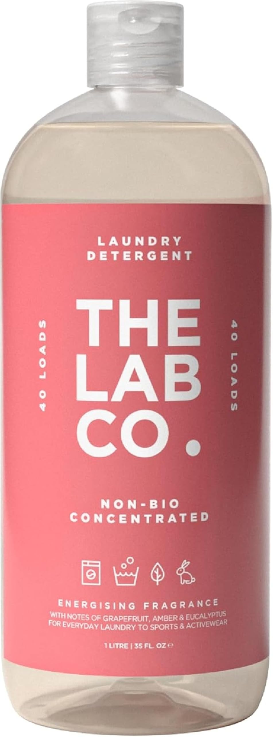 The Lab Co. Non-Bio Concentrated Laundry Detergent | 40 Loads, 1L | Hormone-kind Fragrance | Energising Grapefruit, Amber & Eucalyptus Scent | Plant-Based, Vegan, Cruelty-Free, Sensitive Skin Safe