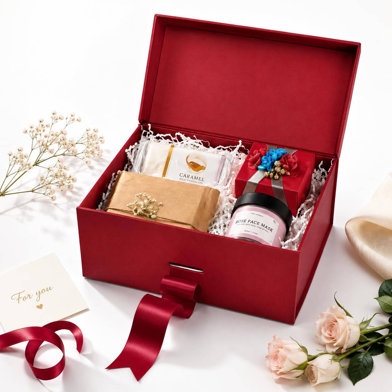 Aakriti Maroon Gift Box Large| 26 x 26 x 10 cm Hamper Boxes for Gifts, Chocolates & Jewellery | Empty Gift Boxes with Satin Ribbon For Luxury Packaging Pack of 10 pcs Large 1
