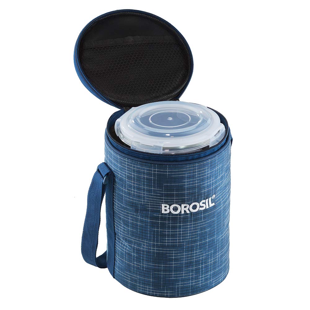 Borosil Indigo Lunchbox with Bag | 3 pc Borosilicate Glass Round Container Set (400 ml Each) | Microwave & Dishwasher Safe, Leak Proof | Tiffin for Office, School, College | Blue - Image 8 thumbnail