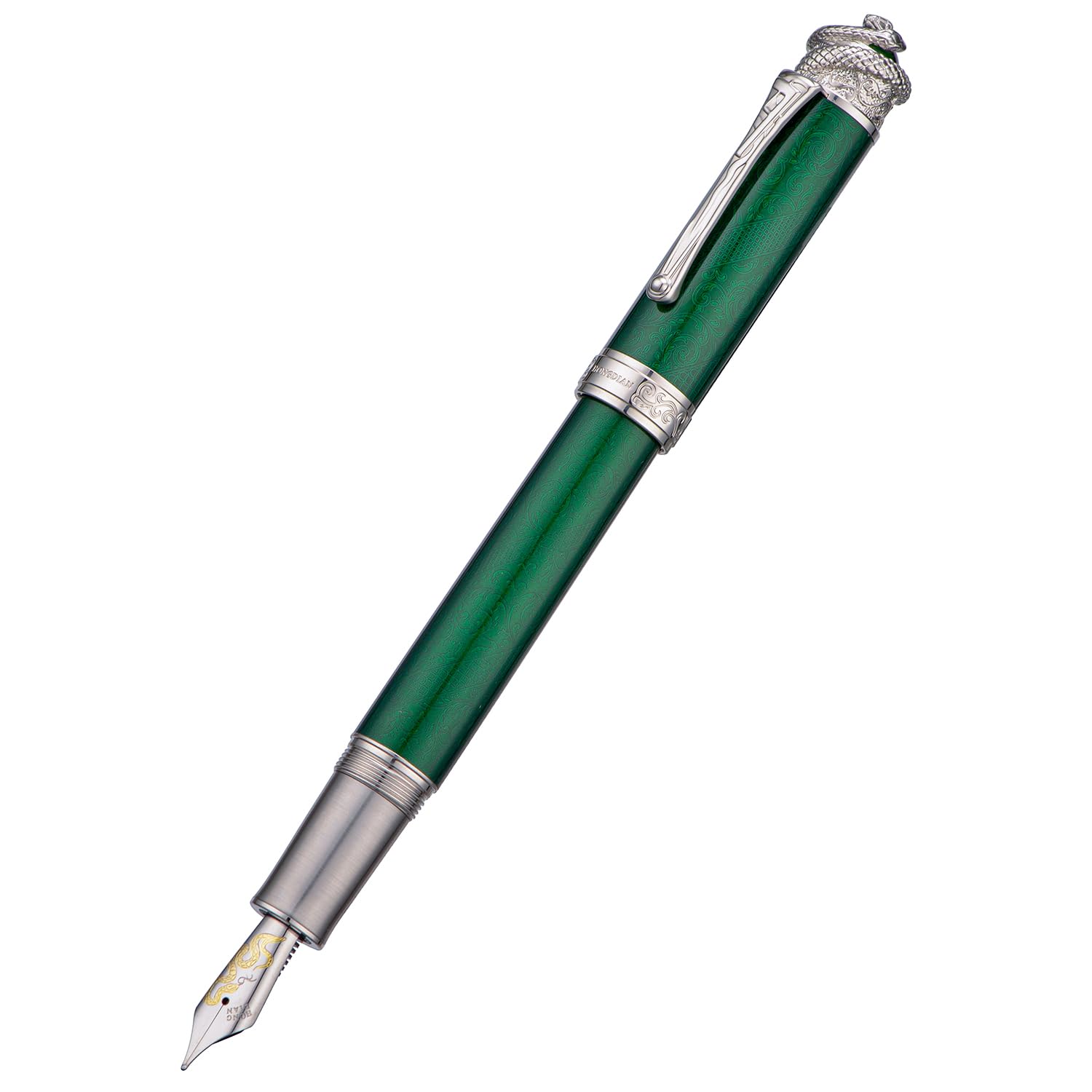 HONG DIAN N25 Stylo plume à piston, pointe extra fine, design stéréoscopique sculpté avec étui en métal (vert émeraude)