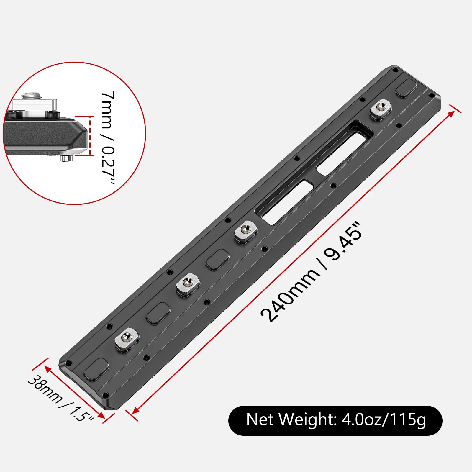 EVUMO ML240 MLOK Arca Swiss piastra a sgancio rapido, 240 mm a coda di rondine piastra a sgancio rapido, per vari treppiedi, teste sferiche, compatibile con ARCA & RRS