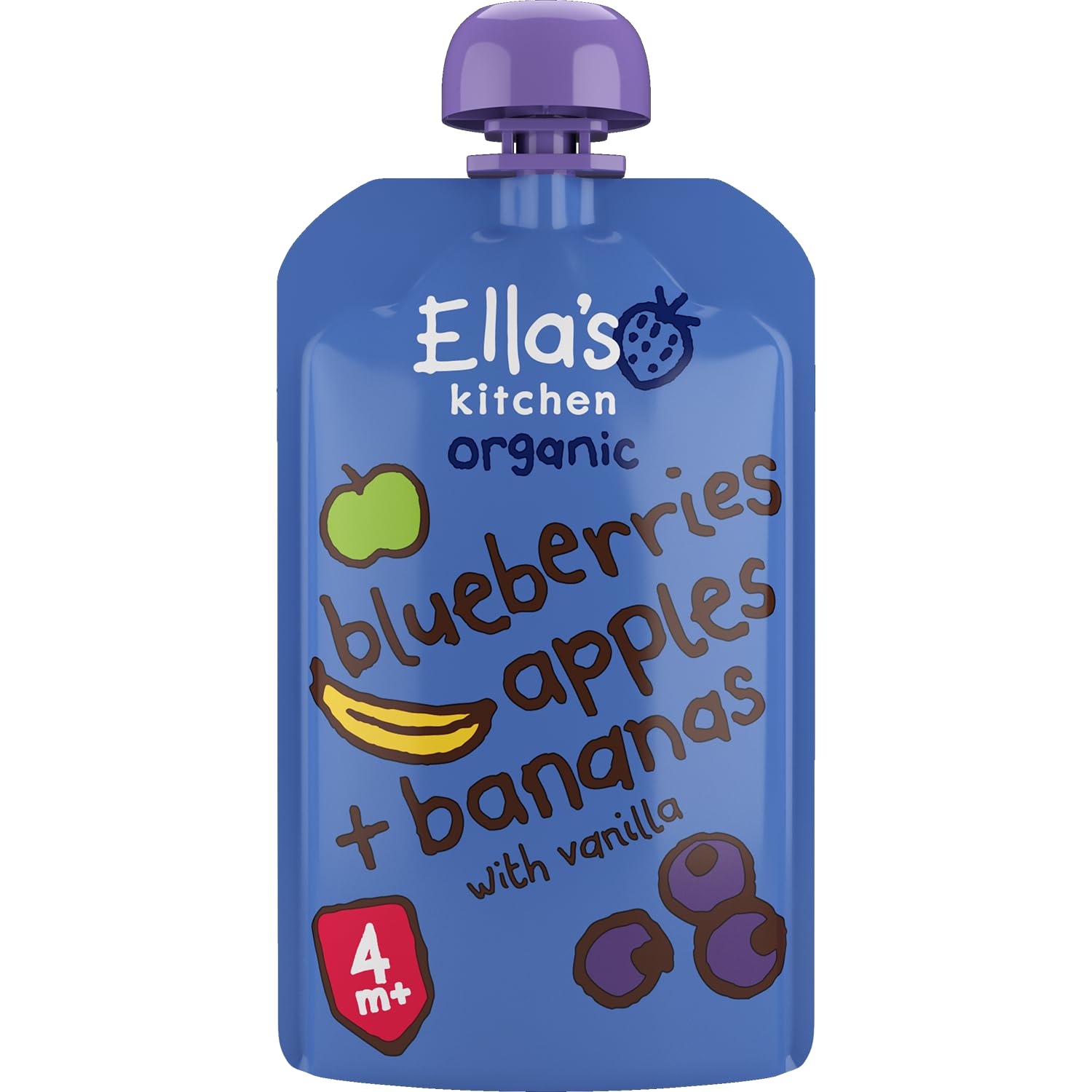 Ella's KitchenOrganic Super Smooth Blueberries, Apples and Bananas with Vanilla Puree, 4+ Months Baby Food, Gluten & Dairy Free - 120g