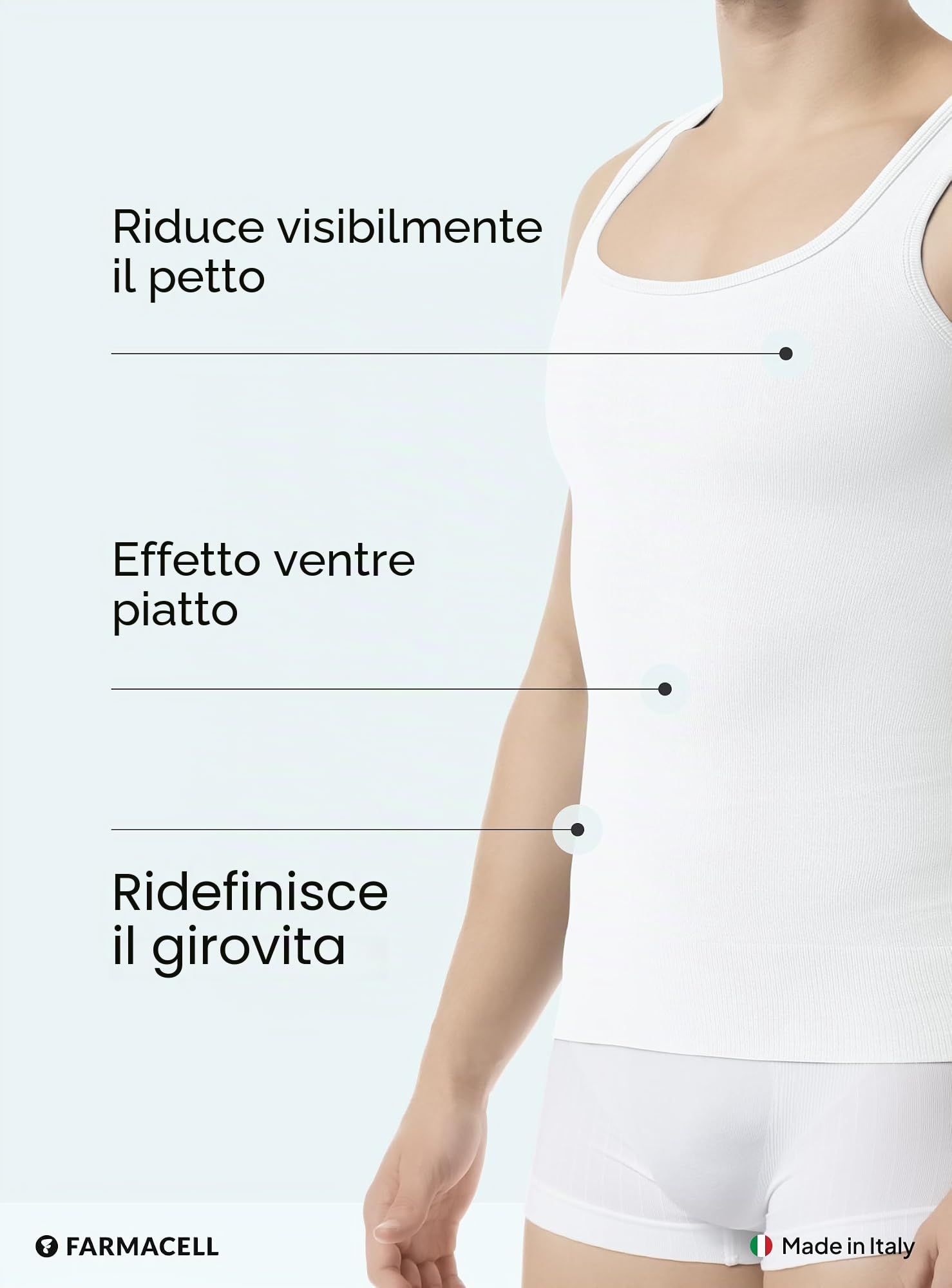 FarmaCell Canottiera Contenitiva Uomo, Compressione Totale Petto e Addome, Intimo Modellante in Cotone, Made in Italy, 418