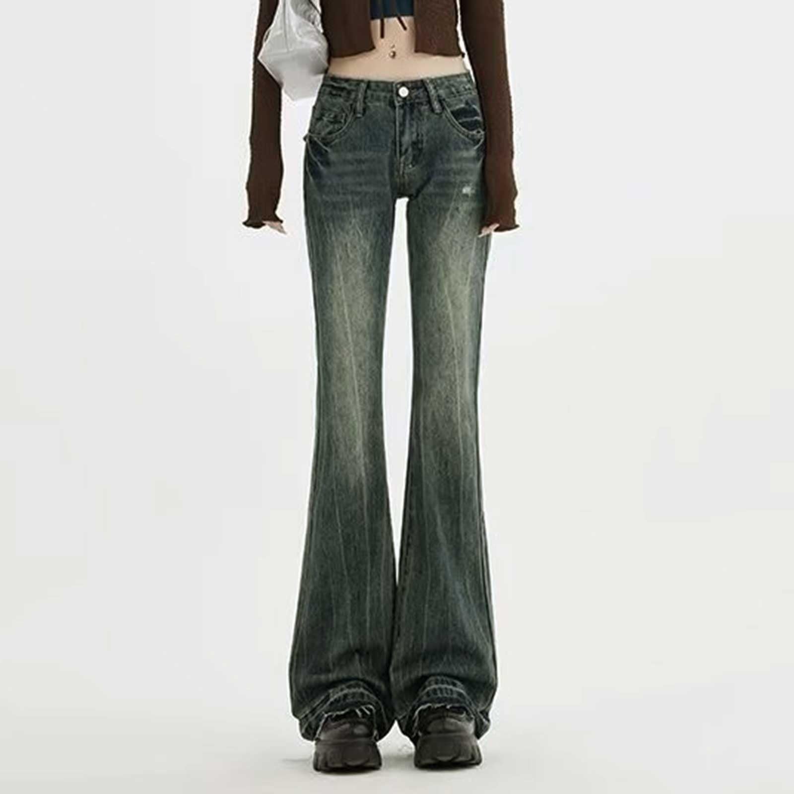 Generico Jeans Flared Donna, Pantalone Denim Bootcut Casual Denim Bootcut Larghi Flare Pants Elasticizzati Vita Alta Jeans Skinny Push Up Jeans Donna con Tasche Pantaloni Yoga Donna Vita Alta