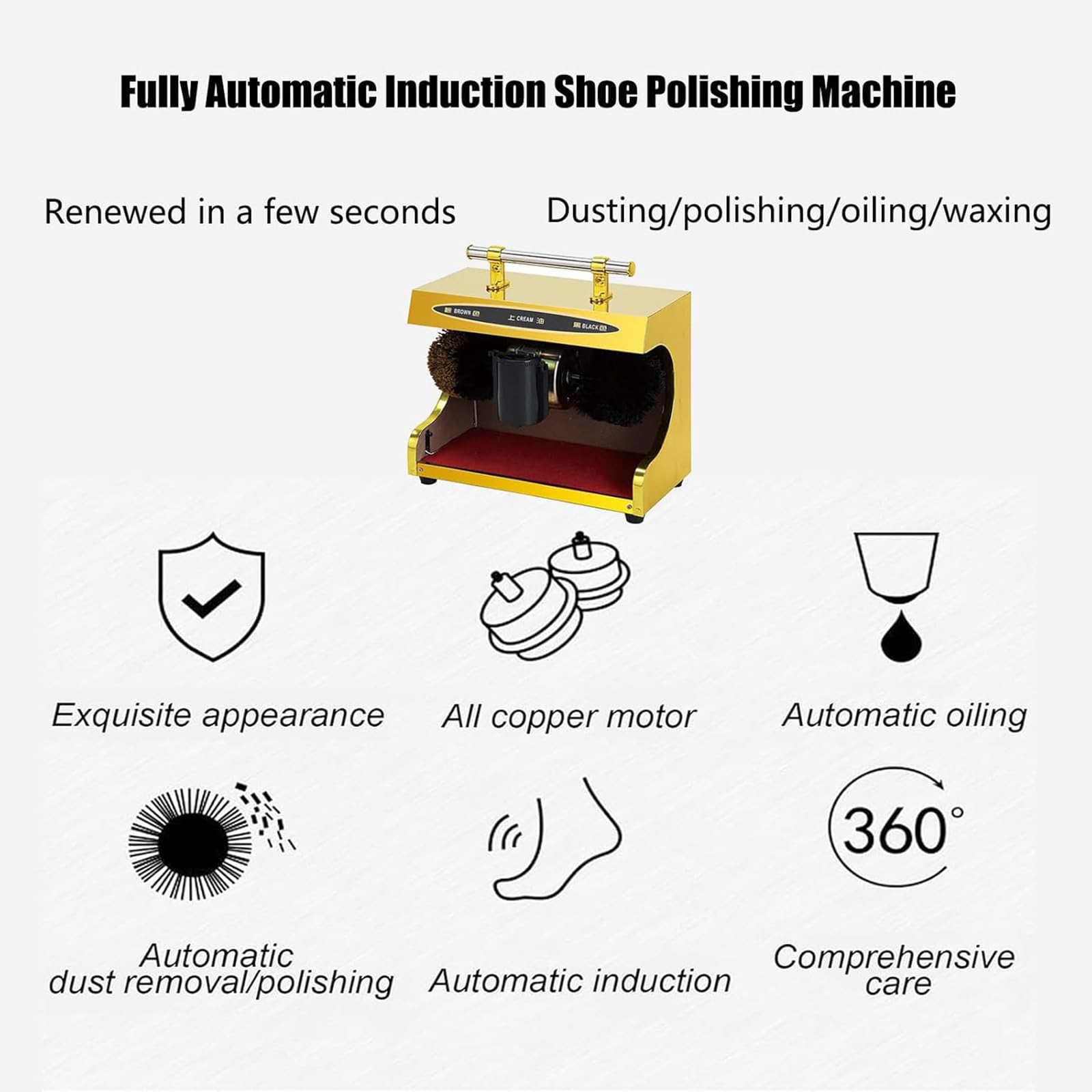 Macchina automatica commerciale della lucidatrice della scarpa di induzione con la doppia spazzola e caratteristiche di sicurezza per uso professionale
