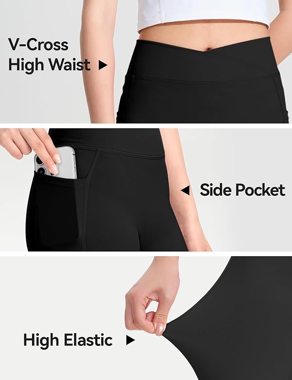 KEREDA Girls Athletic Leggings V Cross Yoga Pants Teen Girls with Pocket for Workout,Gym,Running,Dance Black 9-10 Y by KEREDA - Image 5