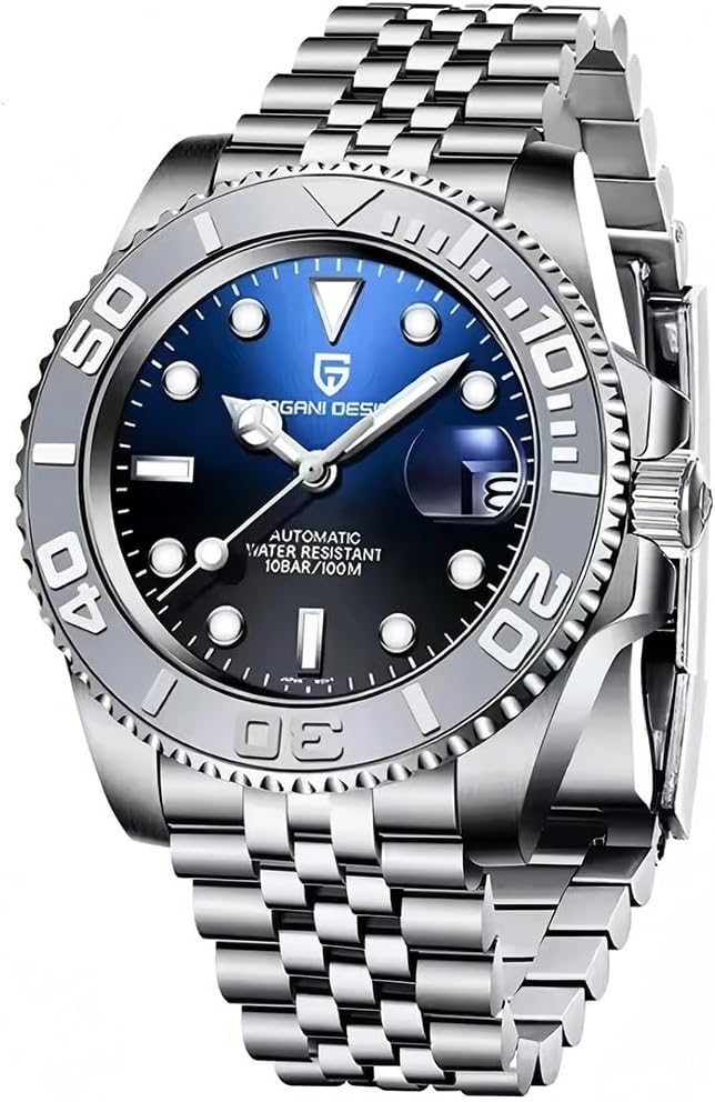 CADISEN Pagani Design Watch for Men Automatic NH35 Mechanical 100M Waterproof Stainless Steel Sapphire Glass Yacht Wristwatch Rotating Bezel 100 Meter Waterproof Automatic Watch PD-1651
