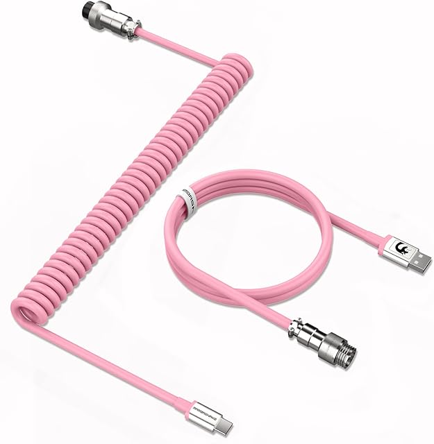MAMBASNAKE C01 Spiralny Kabel Usb C do Klawiatury, Custom Coiled Kabel do Klawiatury Mechanicznej, Typ C na USB A, TPU Zwijany Kabel Klawiaturyz Metalowym Złączem Aviator do Klawiatury Gaming - Różowy