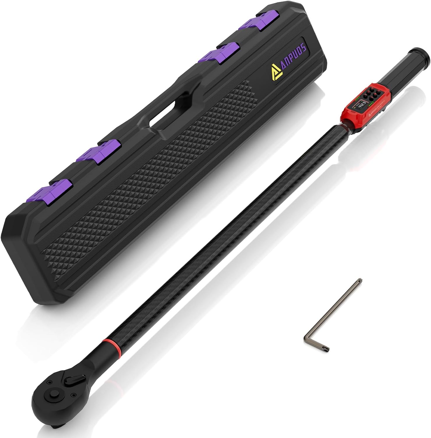 Digital Torque Wrench 3/8 Drive, Carbon Fiber Tube, 1.5-99.6Ft.lb/2-135Nm, ±1% Accuracy, Electric Torque Wrench Set with 3/8" to 1/2" Adapter, 125mm Extension Bar for Bike & Motorcycle