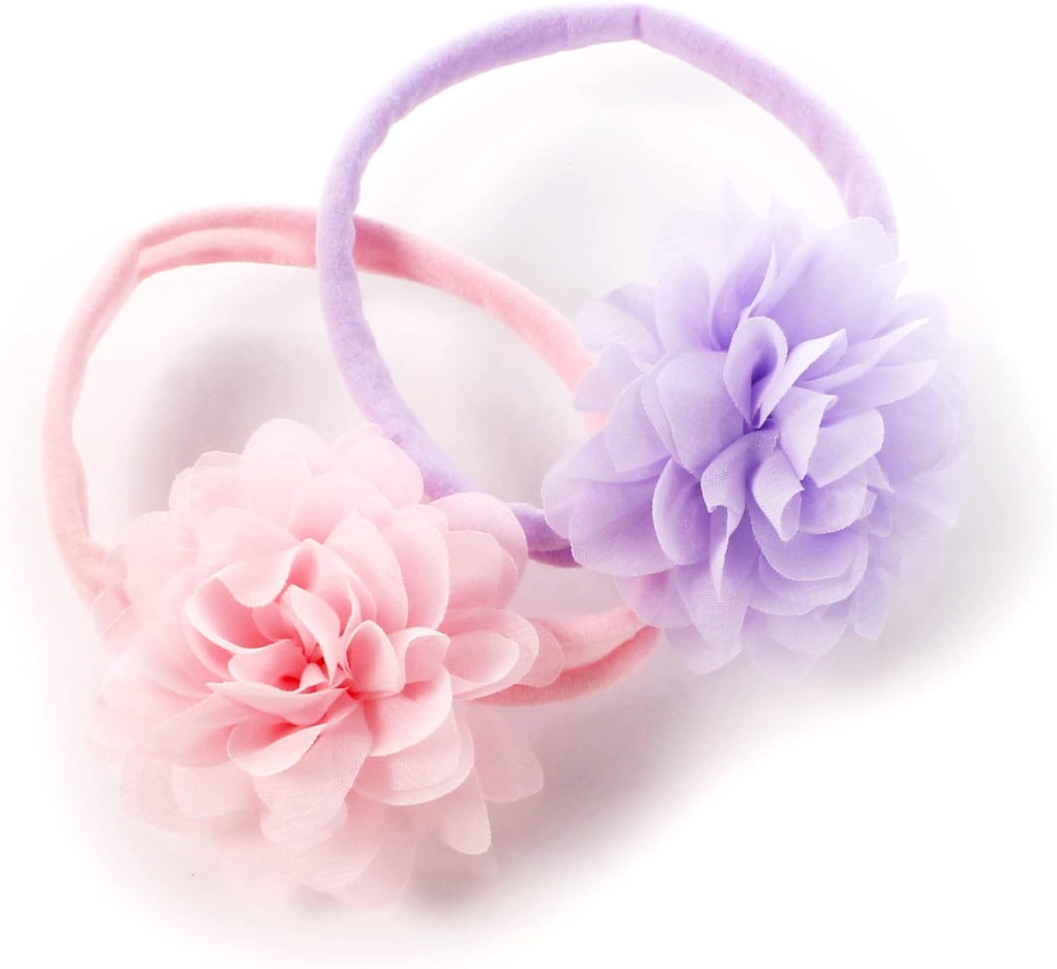 Baby Girl Rounded Petal Chiffon Flower Nylon Elastic Headbands Set 2pcs