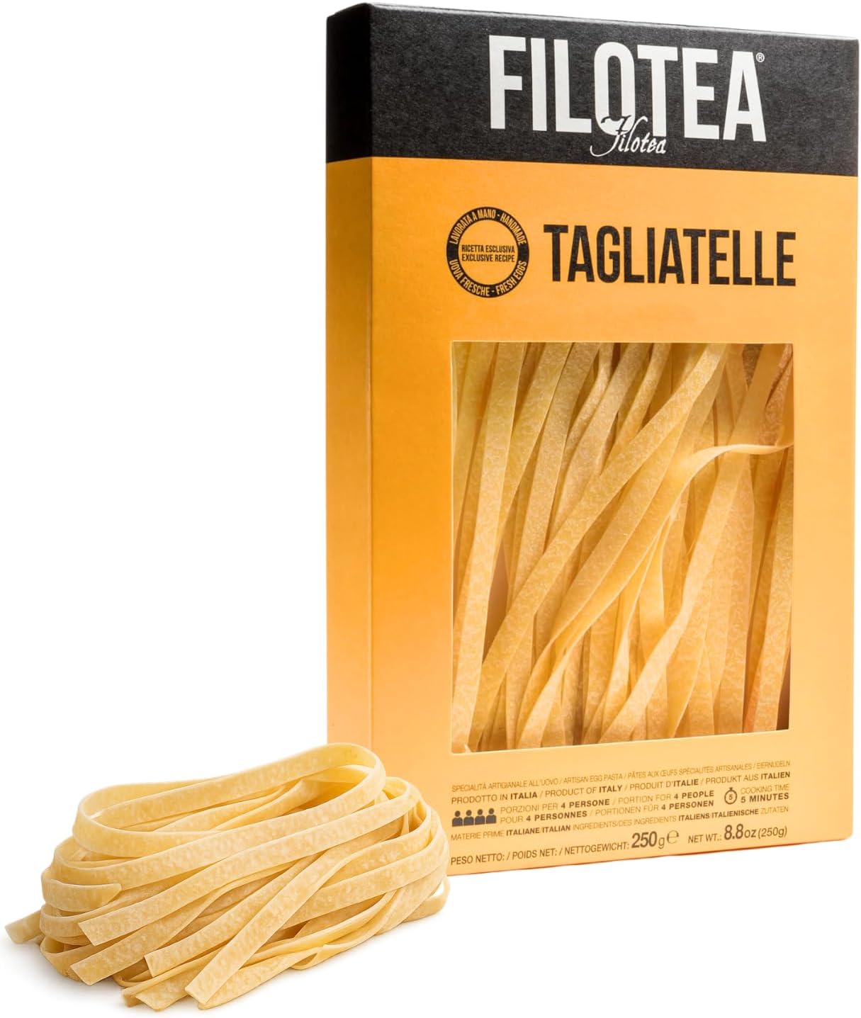 Filotea Tagliatelle Artisan Italian Egg Pasta 250gr Traditional Slow Dried Pasta Made with Durum Wheat Semolina, Eggs Tagliatelle Noodles Handcrafted Authentic Premium Gourmet Pasta Made in Italy
