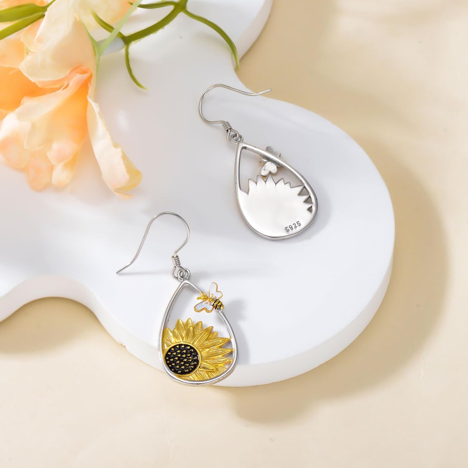 RMREWY Bee Sunflower Teardrop Dangle Earrings 925 Sterling Silver Boho Bohemian Hook Earrings for Women Mothers Day Jewelry Gifts - Image 6