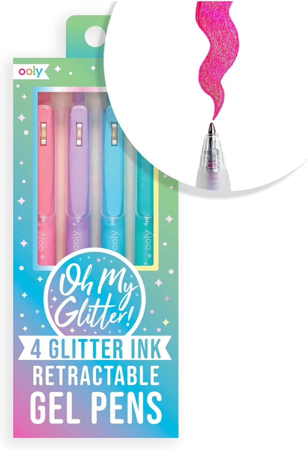 - Ooly Oh My Glitter Gel Pens - Set of 4 Cute School and Art Supplies for Girls, Planner Pen with Comfort Grip, Ideal Retractable Glitter Pens for Decorations & Office Use