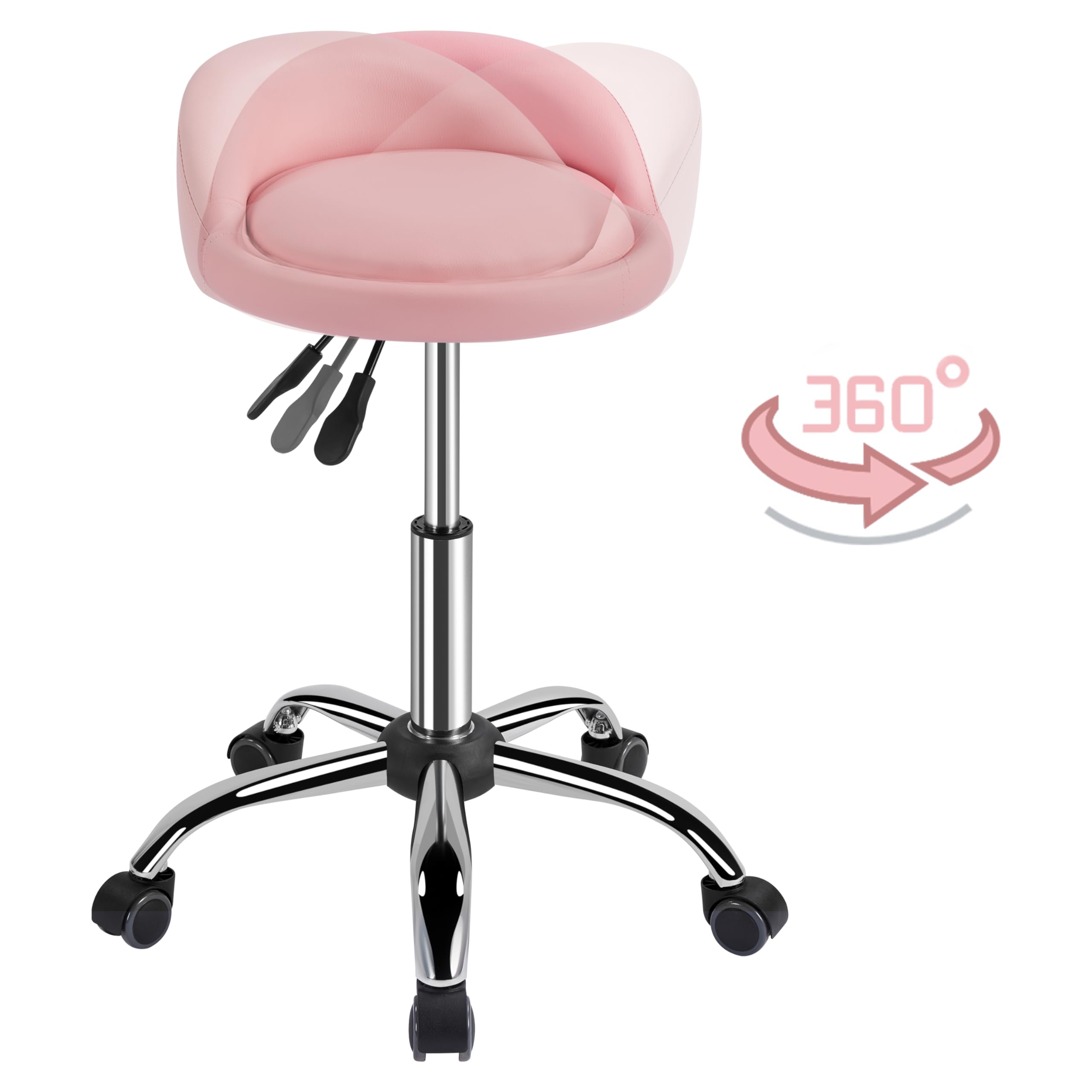 Sgabello con Ruote Estetista Regolabile in Altezza per Toeletta Trucco Girevole Rosa