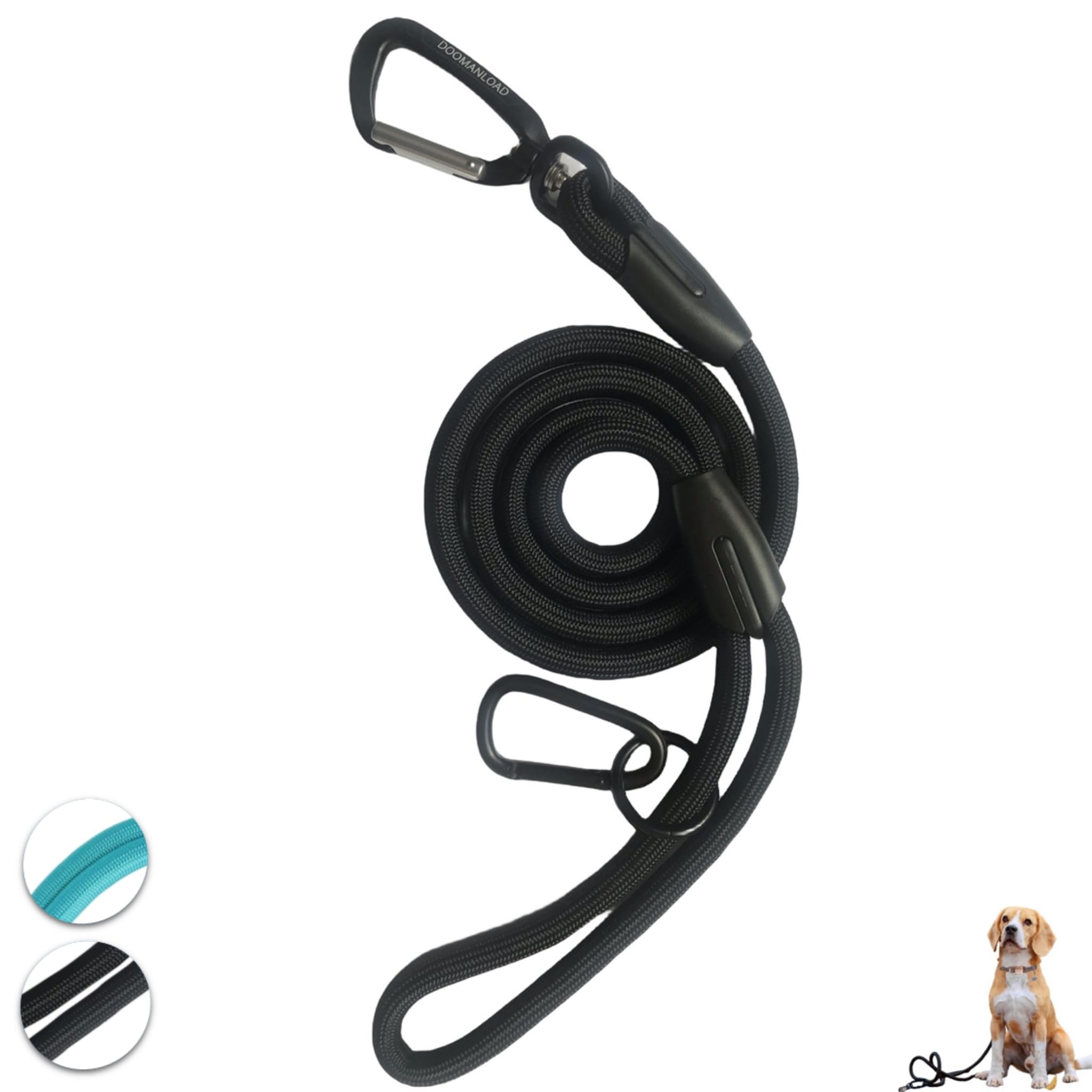 Accompany Walking Dog Leash 4ft–Durable Nylon Rope with Aviation Carabiner and Convenient Clip,Carryig Poop Bag Holder,Dog Bowls etc,Suitable for