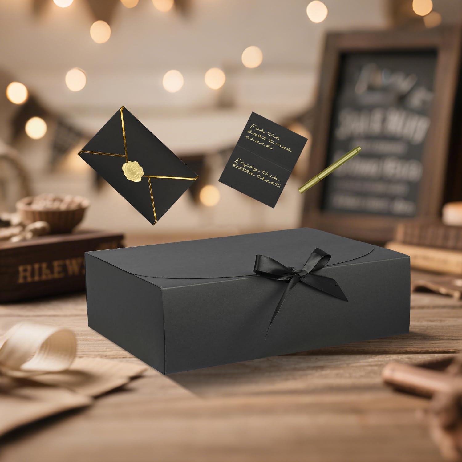 WLUSEAXI Confezione da 10 grandi scatole regalo nere con coperchio, per proposte di damigella d'onore con biglietti di auguri e buste, per proposte di matrimonio, compleanno, 30,5 x 24,9 x 7,9 cm