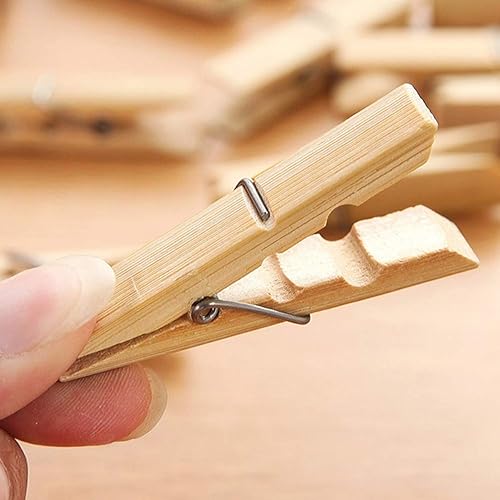 Miniatura 5 de AKOAK 24 pinzas de bambú para ropa, alfileres de ropa, resortes resistentes al aire libre, manualidades, imagen para colgar ropa de bebé, pinzas de