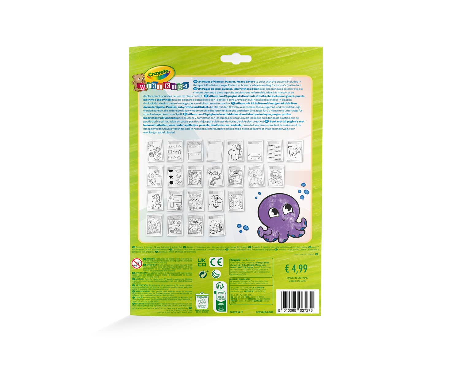 CRAYOLA Mini Kids album kolorów i kształtów, 24 strony do kolorowania i 7 kredek woskowych, kreatywna aktywność dla dzieci, wiek 3 lat, 25-2727 g