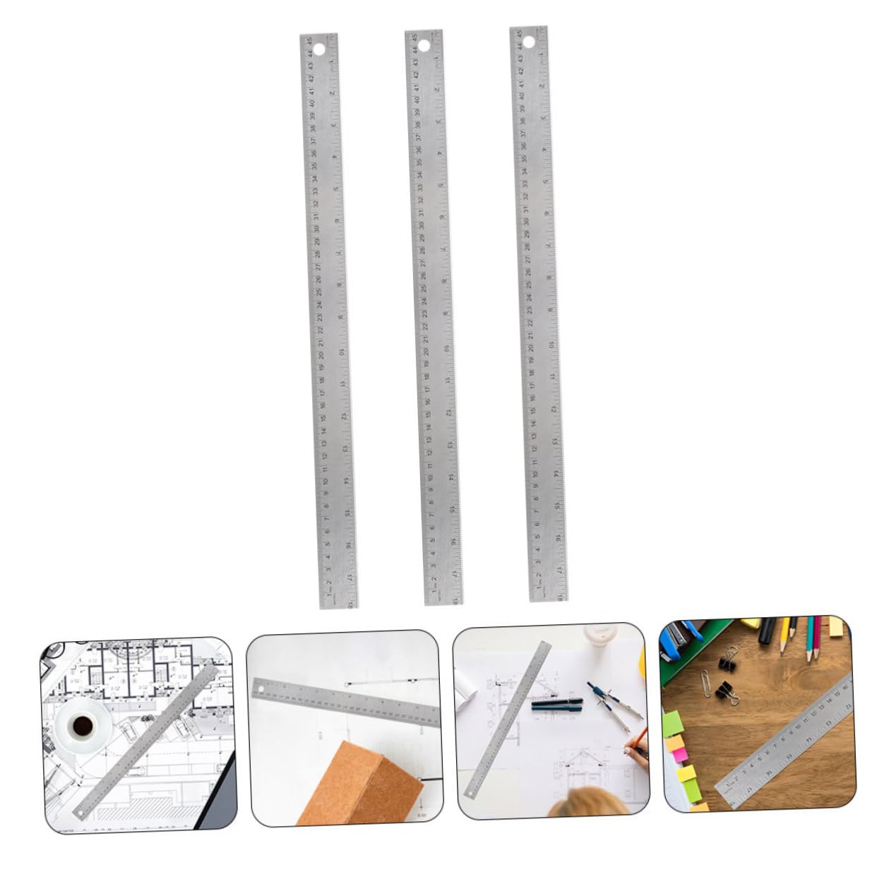 ARTIBETTER 5 Set Righello Di Sughero Scala Righello Portatile Per Studenti Sostenuto Accessorio Per Studenti Comodi Righelli Di Supporto in Sughero Acciaio Inossidabile Argento 3 Pezzi * 5