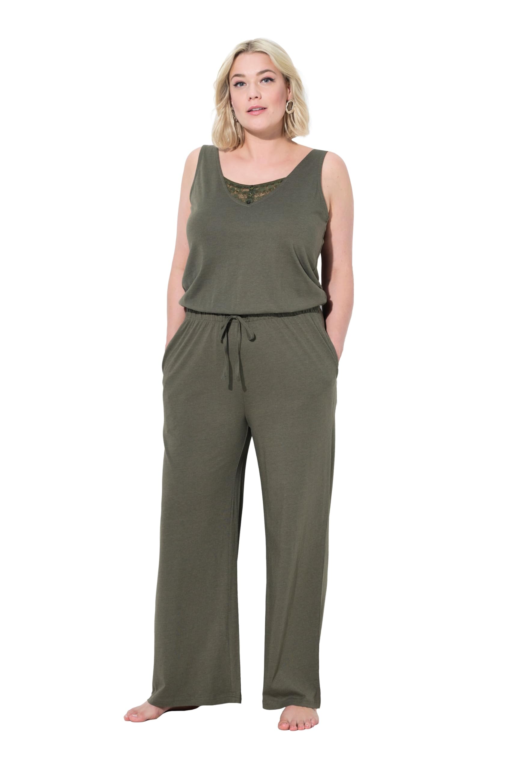 Ulla Popken Damen große Größen Übergrößen Plus Size Jumpsuit, Spitze, V-Ausschnitt, ärmellos 818873