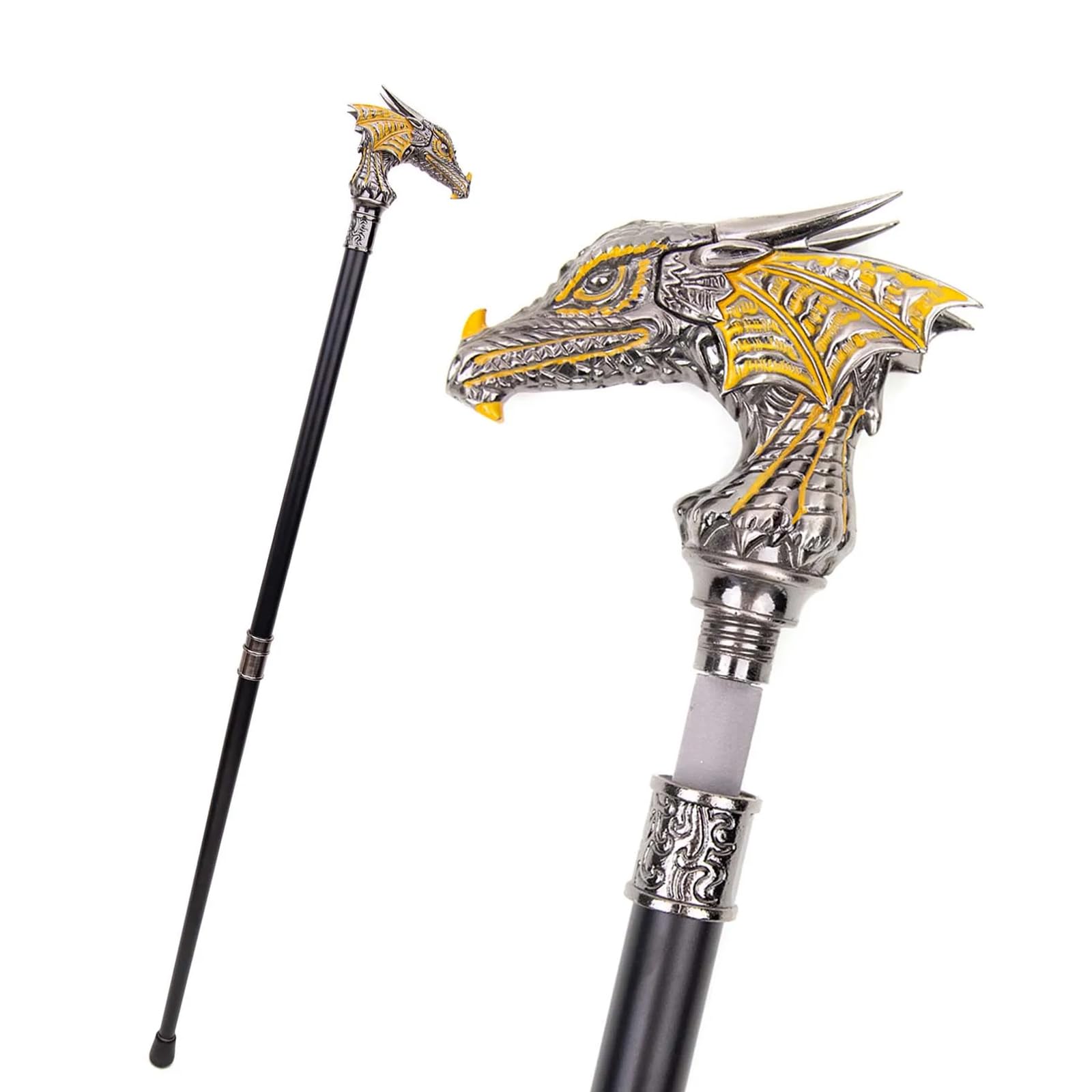 Bastón para hombre, con cabeza de dragón, color negro y dorado, bastón de dragón gótico, bastón de viaje plegable de 3 piezas para movilidad, estabilidad, soporte de rodilla, producto de asistencia