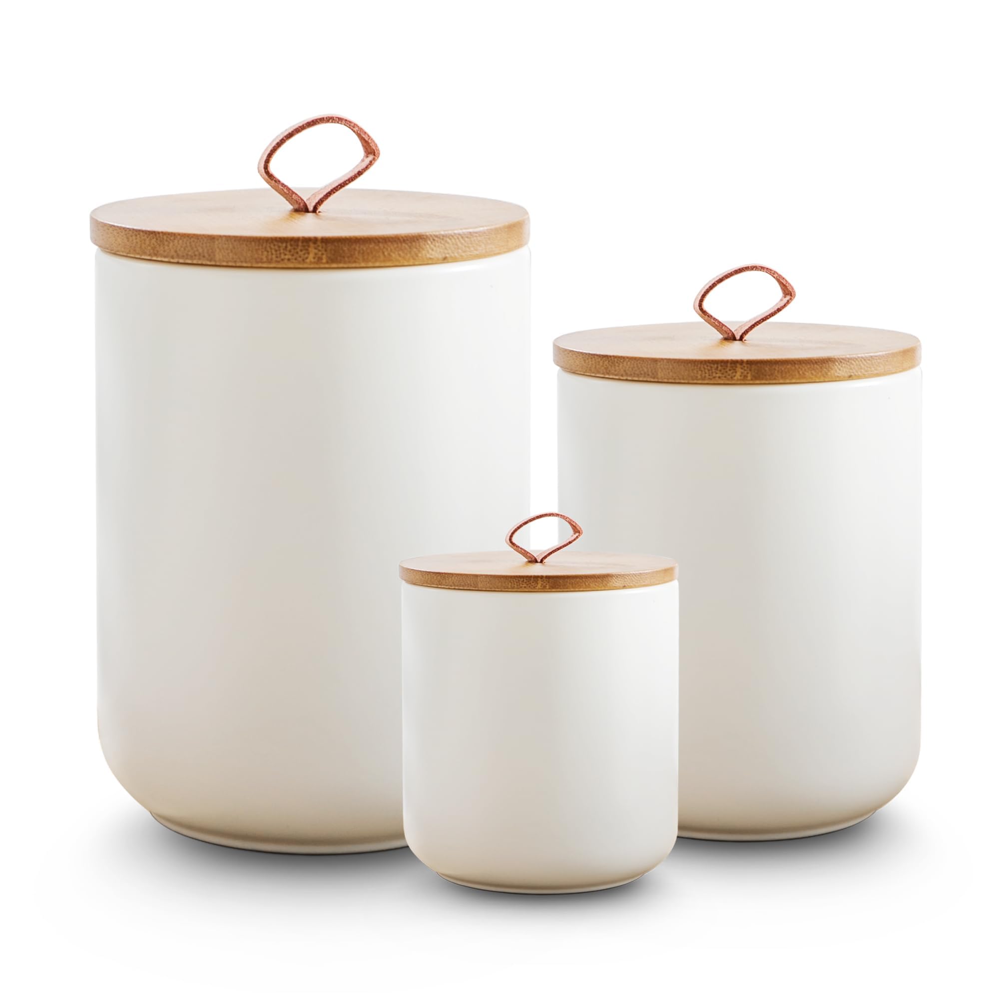 Amazon.com: Sowlvenco White Ceramic Canister Set with Wooden Lid