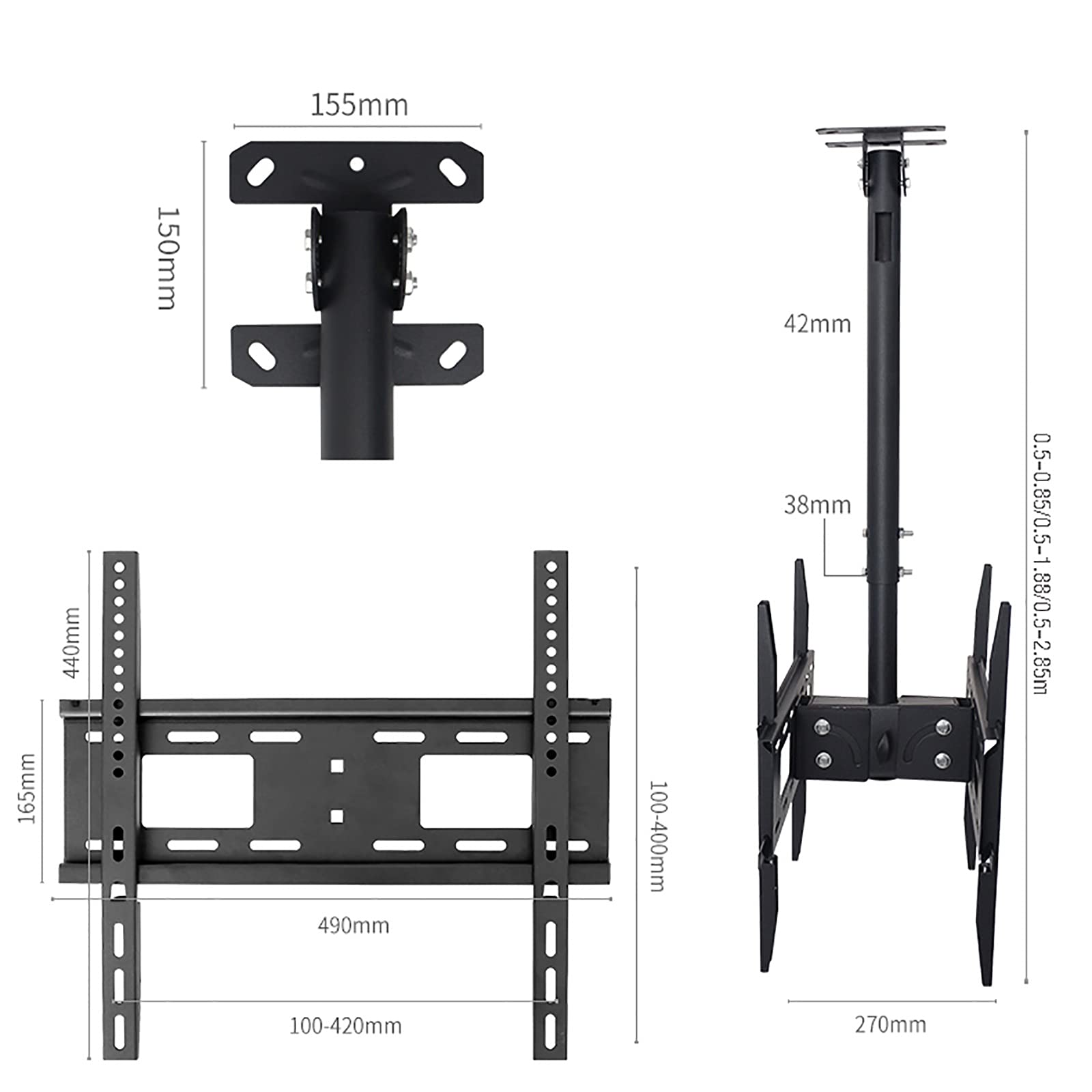 Support TV et support mural, support pivotant et inclinable réglable pour double écran, s'adapte à la plupart des écrans LED de 32 à 60", support de plafond, design robuste