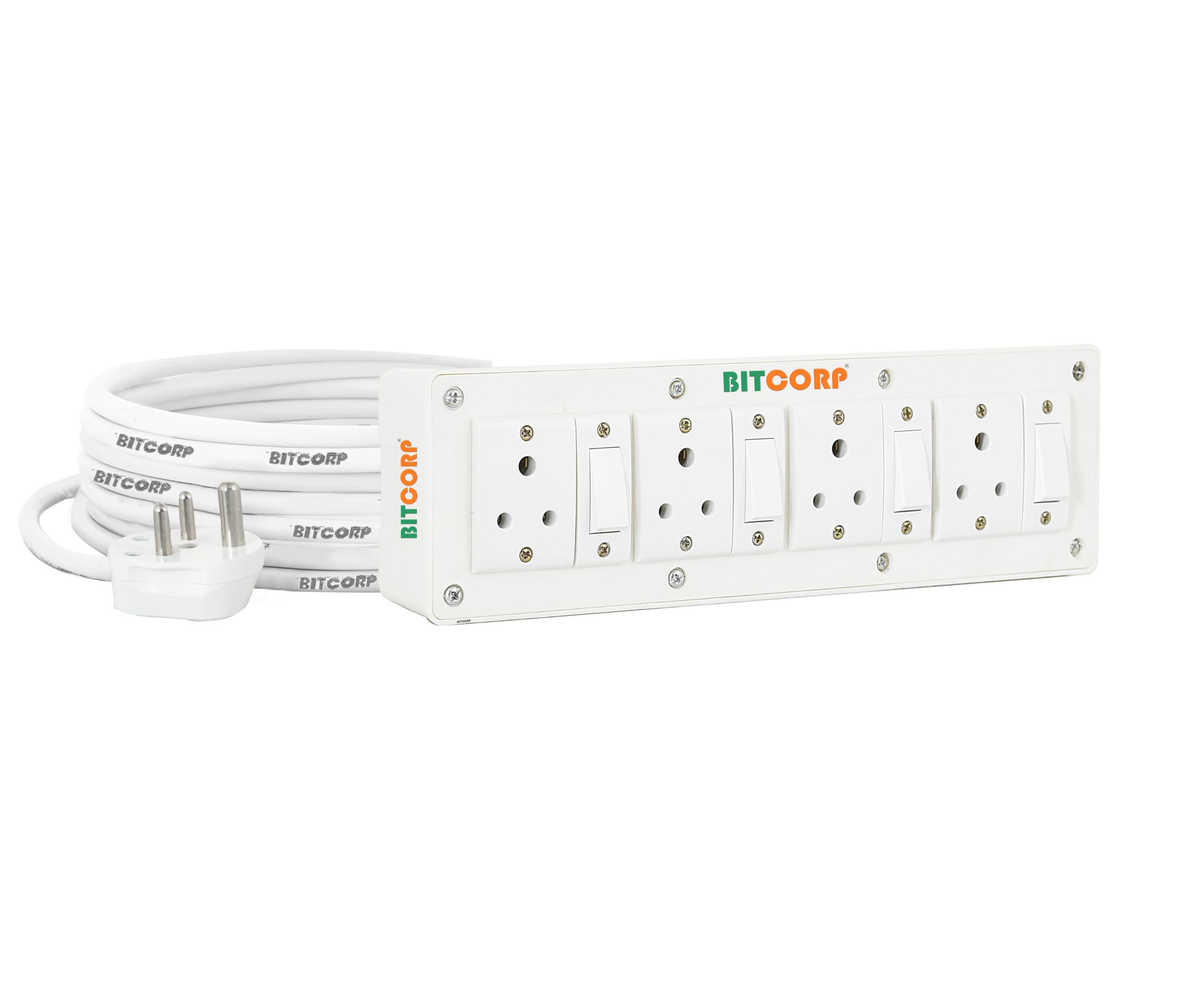 1500W Power Strip, 6A Universal Extension Board with 4 Socket 4 Switch, Surge Protector, 8 Meter Cord for Home Gadgets, Office, Fridge, Cooler, Air Conditioner (White) 220V