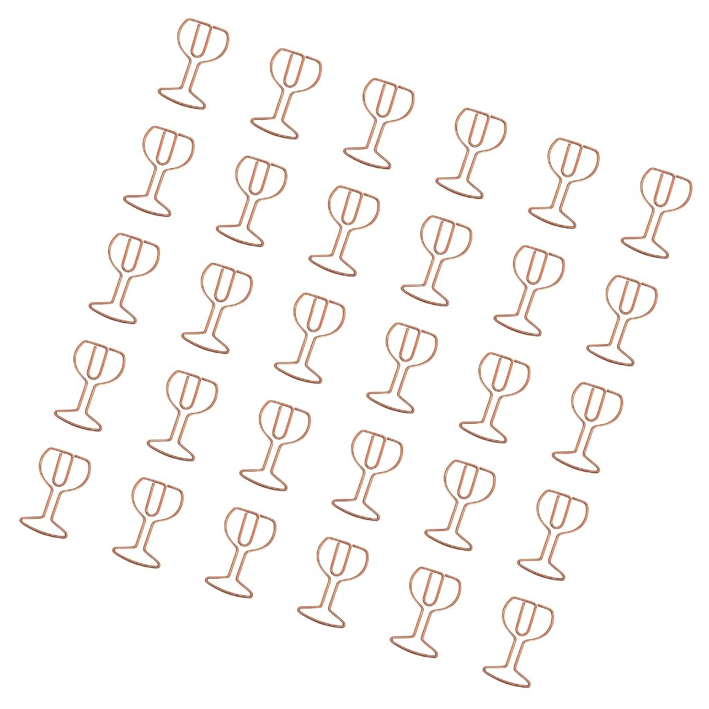Elnwnnkc 30Pcs Wine Glass Paper Clip Small Paperclips Metal File Clamp Book Marker Clips for Document Paper Photo