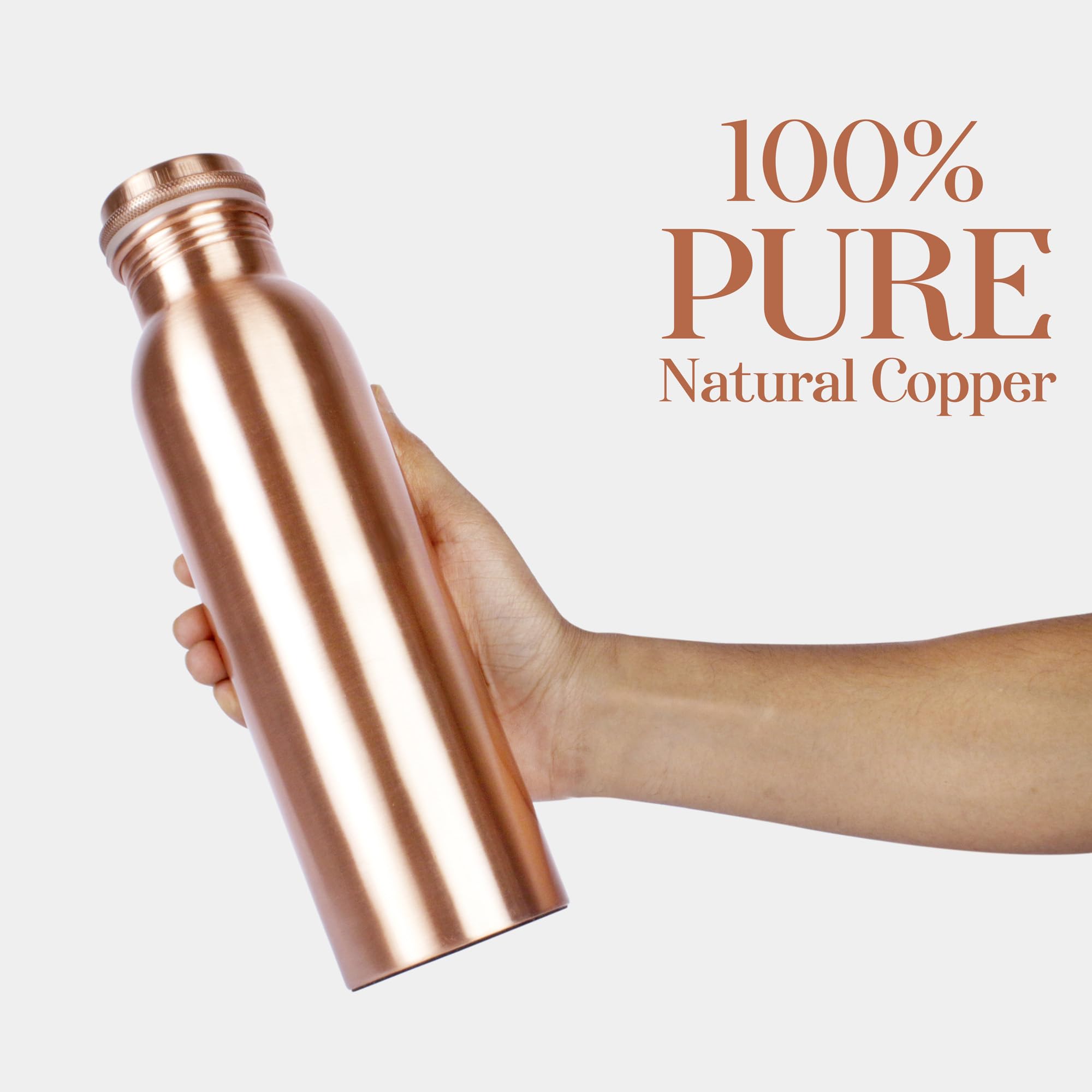 Bottiglia in Rame Puro - 1L - Vaso Artigianale Fatto a Mano a Prova di Perdite da 1 Litro per il Bere con Benefici per la Salute Ayurvedica per Sport Fitness Yoga Bottiglia Bere Più Acqua - Finitura