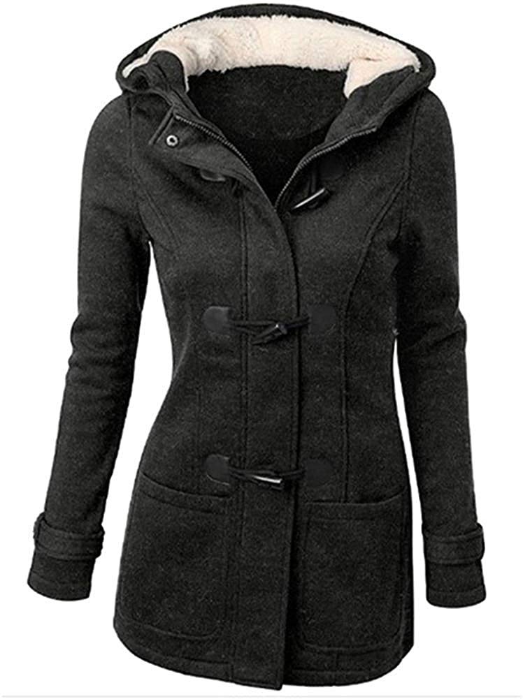 Shangsrs Women's Dark Gray Duffle Wool Coat Trench Winter Casual Hooded Outerwear Vintage Warm Jacket Plus Sizes Overcoat (, 3XL)