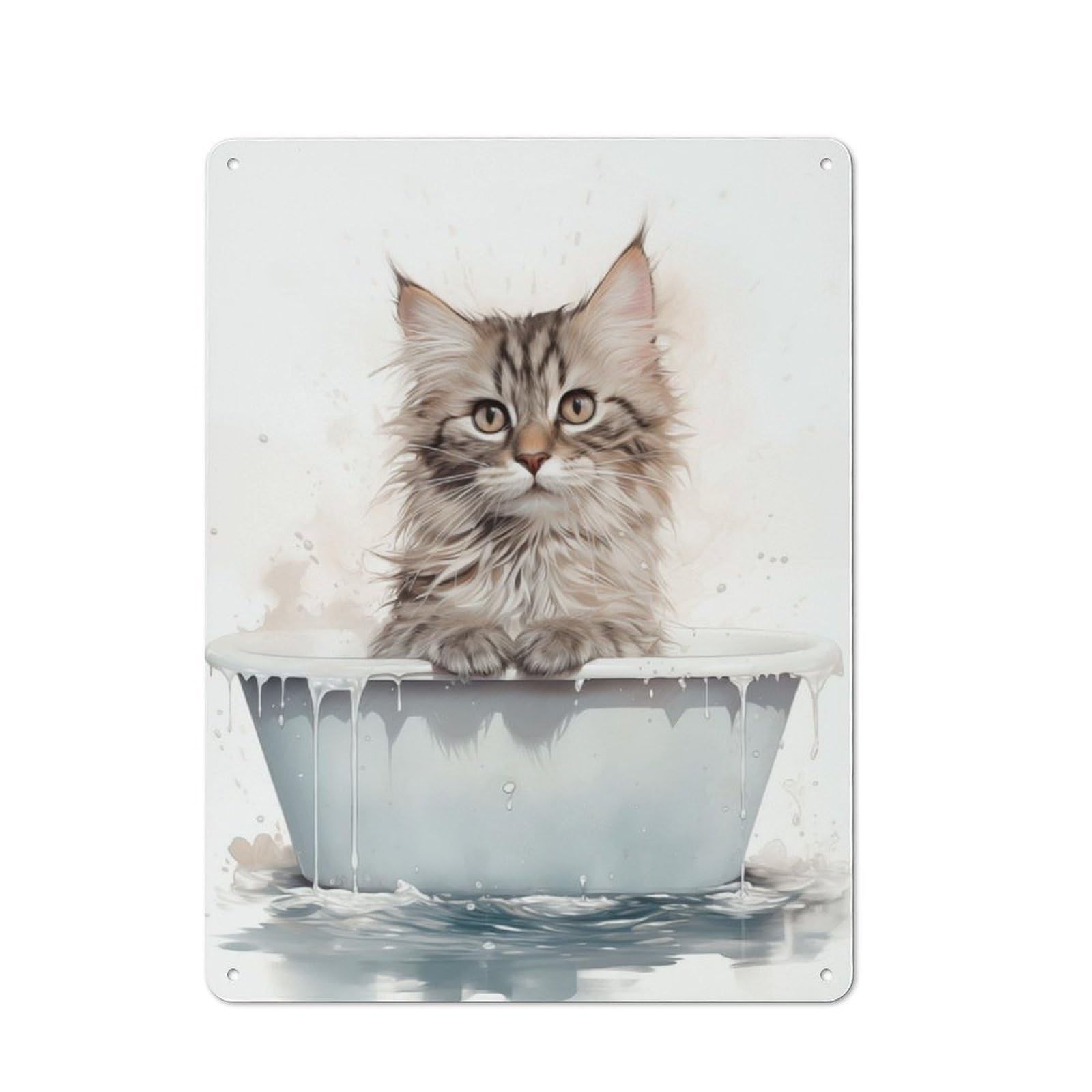 Junmoney Cat Bathtub Tin Wall Plaque 40X30cm With For Bar Or Restaurant, Autumn Wall Decor For Hospitality Decor Collectors